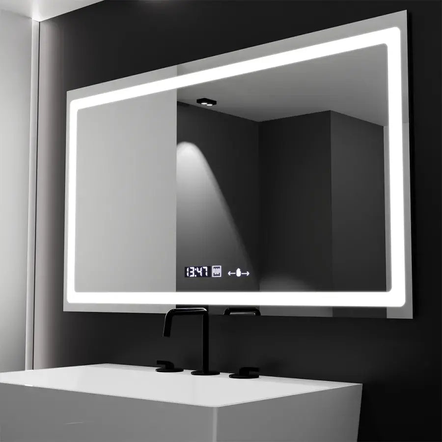 Ορθογώνιος καθρέφτης LED, 120X70cm, Αισθητήρας Radiant MotionGlow Marcello, Σύστημα αποθολώματος, Ρολόι & Θερμόμετρο, Dimable Marcello Mirrors Προεπιλεγμένος τίτλος Alessandro Design
