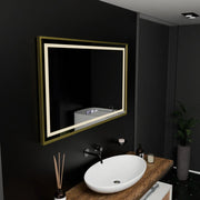 Ορθογώνιος καθρέφτης LED, 100x80cm, Verite Royale Gold Motion Glow Marcello, Σύστημα αποθάμβωσης, Ρολόι & Θερμόμετρο, Dimable Καθρέφτες Marcello Προεπιλεγμένος τίτλος Alessandro Design