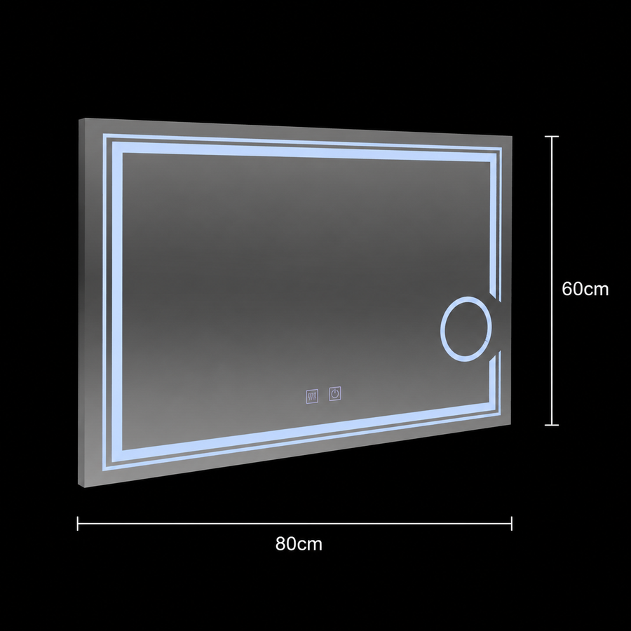 Ορθογώνιος καθρέφτης LED, 80x60cm, CANTO Touch, Σύστημα Demister, Dimmable