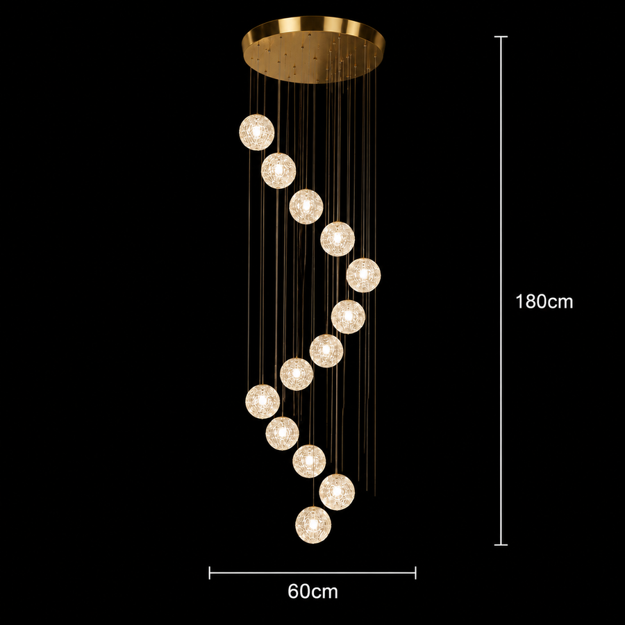 Candelabru Cristal MILLE, 13xG9 , Diametru 60cm x Inaltime 180cm, Cristal si Metal, Auriu