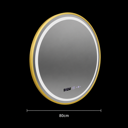 LED Στρογγυλός καθρέφτης, 80cm, Celeste Royale Gold MotionGlow Marcello, Σύστημα Demister, Ρολόι & Θερμόμετρο, Ρυθμιζόμενο