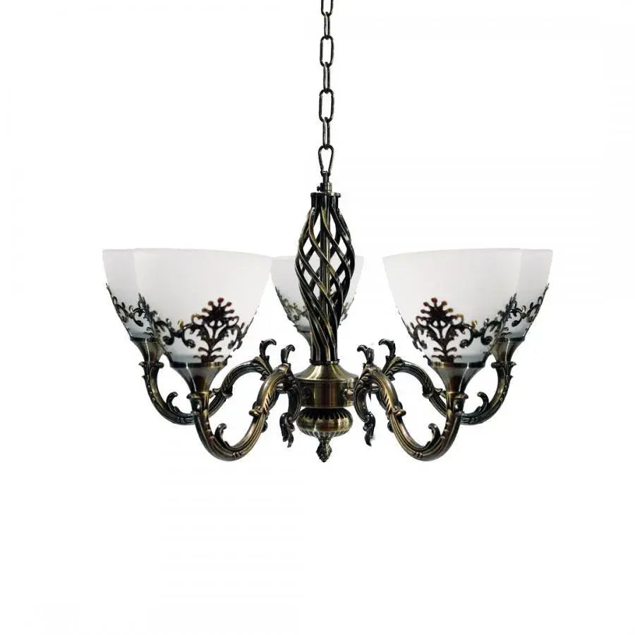 Rustic Chandelier COTTAGE, 5XE27, Antique Bronze, Metal and Glass Classic Candelabra Προεπιλεγμένος τίτλος Alessandro Design