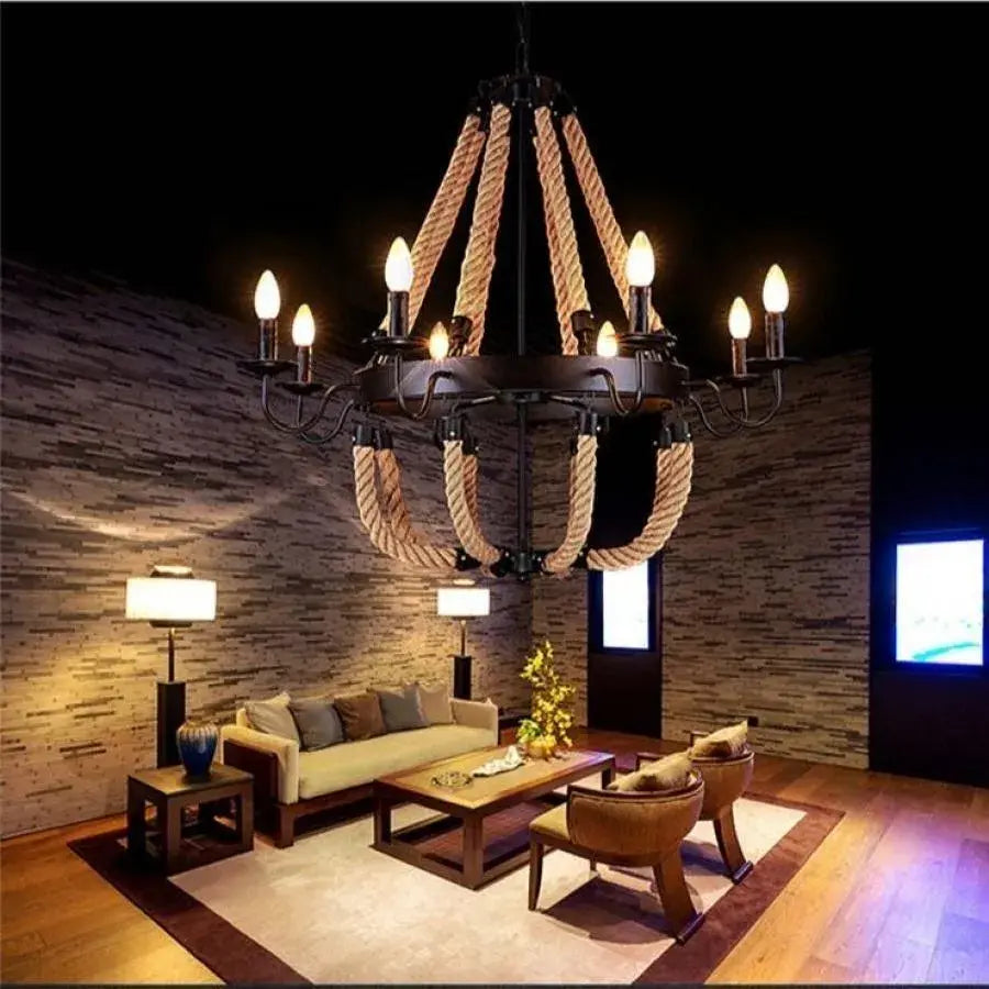 Circular Chandelier, 8xE14, Black, Metal and String Vintage Chandelier Προεπιλεγμένος τίτλος Alessandro Design