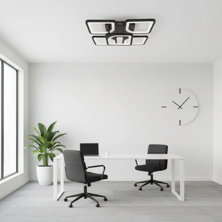Πολυέλαιος LED με τηλεχειριστήριο ZOE 65W, 5 Τετράγωνα, Κρύο/Ζεστό/Ουδέτερο φως, Ρυθμιζόμενο, Μαύροι πολυέλαιοι LED με τηλεχειριστήριο Προεπιλεγμένος τίτλος Alessandro Design