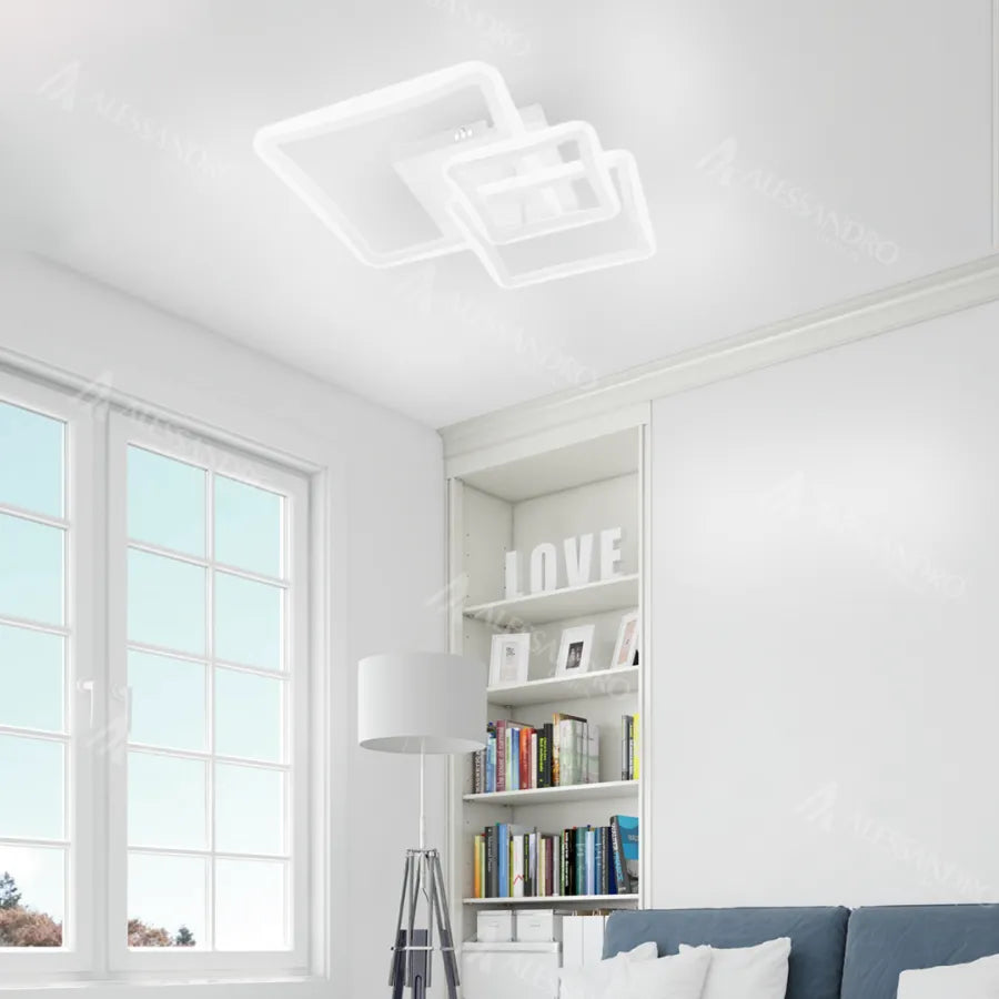 Πολυέλαιος LED με τηλεχειριστήριο FARYDA 120W, 3 Τετράγωνα, Κρύο/Ζεστό/Ουδέτερο φως, Ρυθμιζόμενο, Λευκό