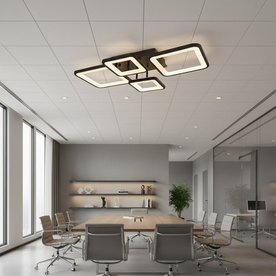 Πολυέλαιος LED με τηλεχειριστήριο MUGE 112W, 4 τετράγωνα, κρύο/θερμό/ουδέτερο φως, ρυθμιζόμενο, μαύροι πολυέλαιοι LED με τηλεχειριστήριο Προεπιλεγμένος τίτλος Alessandro Design