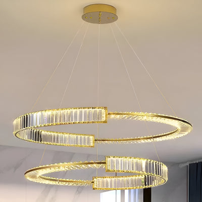 Κρυστάλλινος πολυέλαιος LED PRISM REGAL 117W, 2 κύκλοι, Κρύο/Ζεστό/Ουδέτερο φως, Ρυθμιζόμενο, Χρυσό, Ρυθμιζόμενο ύψος