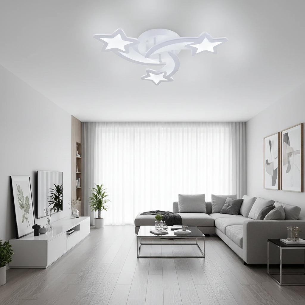 Πολυέλαιος LED με τηλεχειριστήριο IPOMOEA 51W, 3 αστέρια, Κρύο/Ζεστό/Ουδέτερο φως, Ρυθμιζόμενο, Λευκός πολυέλαιος LED με τηλεχειριστήριο Προεπιλεγμένος τίτλος Alessandro Design