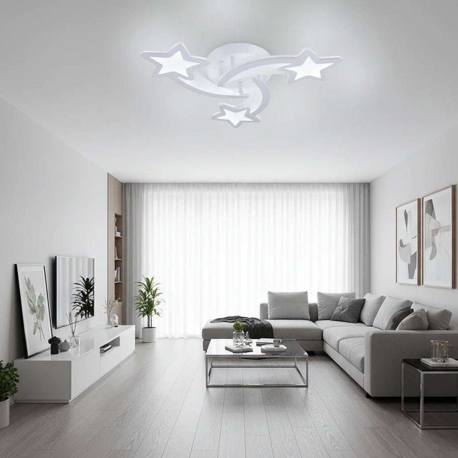 Πολυέλαιος LED με τηλεχειριστήριο IPOMOEA 51W, 3 αστέρια, Κρύο/Ζεστό/Ουδέτερο φως, Ρυθμιζόμενο, Λευκός πολυέλαιος LED με τηλεχειριστήριο Προεπιλεγμένος τίτλος Alessandro Design