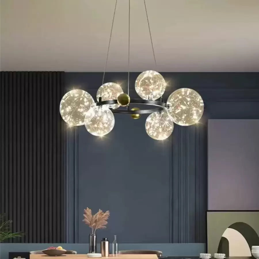 Πολυέλαιος LED με τηλεχειριστήριο NOEL 52W, 6 Σφαίρες, Κρύο/Ζεστό/Ουδέτερο φως, Ρυθμιζόμενο, Μαύρο, Ρυθμιζόμενο ύψος Candelabre Moderne Προεπιλεγμένος τίτλος Alessandro Design