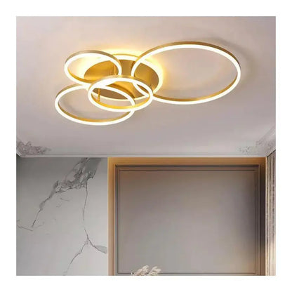 Πολυέλαιος LED με τηλεχειριστήριο LYRA 220W, 4 κύκλοι, κρύο/θερμό/ουδέτερο φως, ρυθμιζόμενο, βουρτσισμένο χρυσό Πολυέλαιοι LED με τηλεχειριστήριο Προεπιλεγμένος τίτλος Alessandro Design