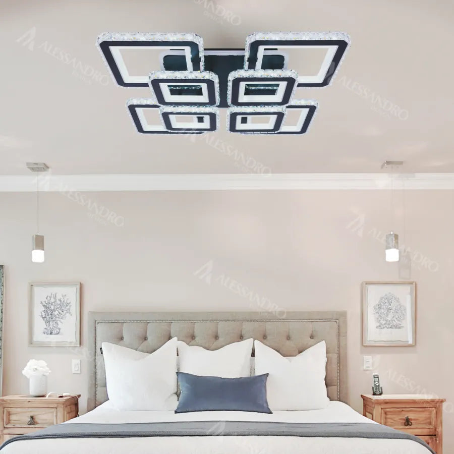 Πολυέλαιος LED με τηλεχειριστήριο και κρύσταλλο LEILA RGB 176W, 8 τετράγωνα, κρύο/ζεστό/ουδέτερο φως, ρυθμιζόμενο, μαύροι πολυέλαιοι LED με τηλεχειριστήριο Προεπιλεγμένος τίτλος Alessandro Design