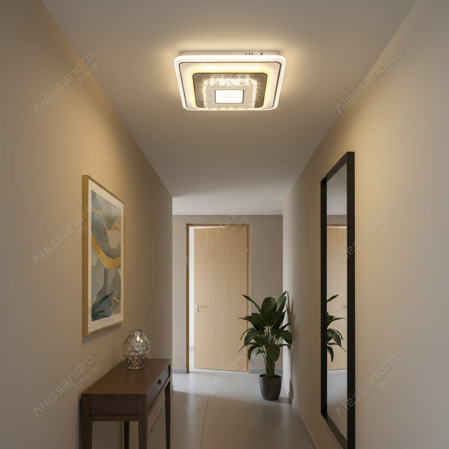 Crystal LED πολυέλαιος MITA 39W, 20x20cm, Τετράγωνο, Κρύο/Ζεστό/Ουδέτερο φως, Λευκοί πολυέλαιοι LED Προεπιλεγμένος τίτλος Alessandro Design