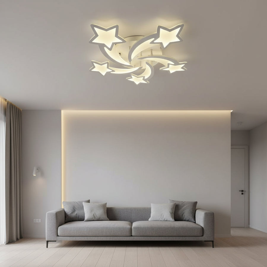 Πολυέλαιος LED με τηλεχειριστήριο IPOMOEA 85W, 5 αστέρια, Κρύο/Ζεστό/Ουδέτερο φως, Ρυθμιζόμενο, Λευκός πολυέλαιος LED με τηλεχειριστήριο Προεπιλεγμένος τίτλος Alessandro Design