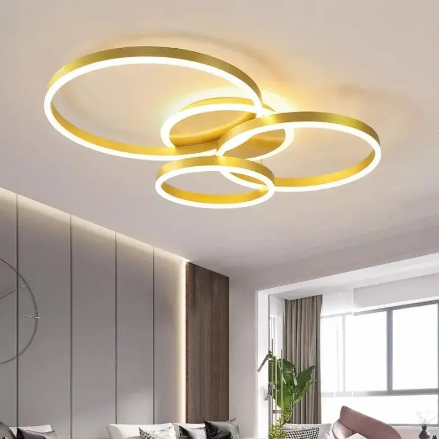 Πολυέλαιος LED με τηλεχειριστήριο LYRA 100W, 3 κύκλοι, κρύο/θερμό/ουδέτερο φως, ρυθμιζόμενο, βουρτσισμένο χρυσό Πολυέλαιοι LED με τηλεχειριστήριο Προεπιλεγμένος τίτλος Alessandro Design