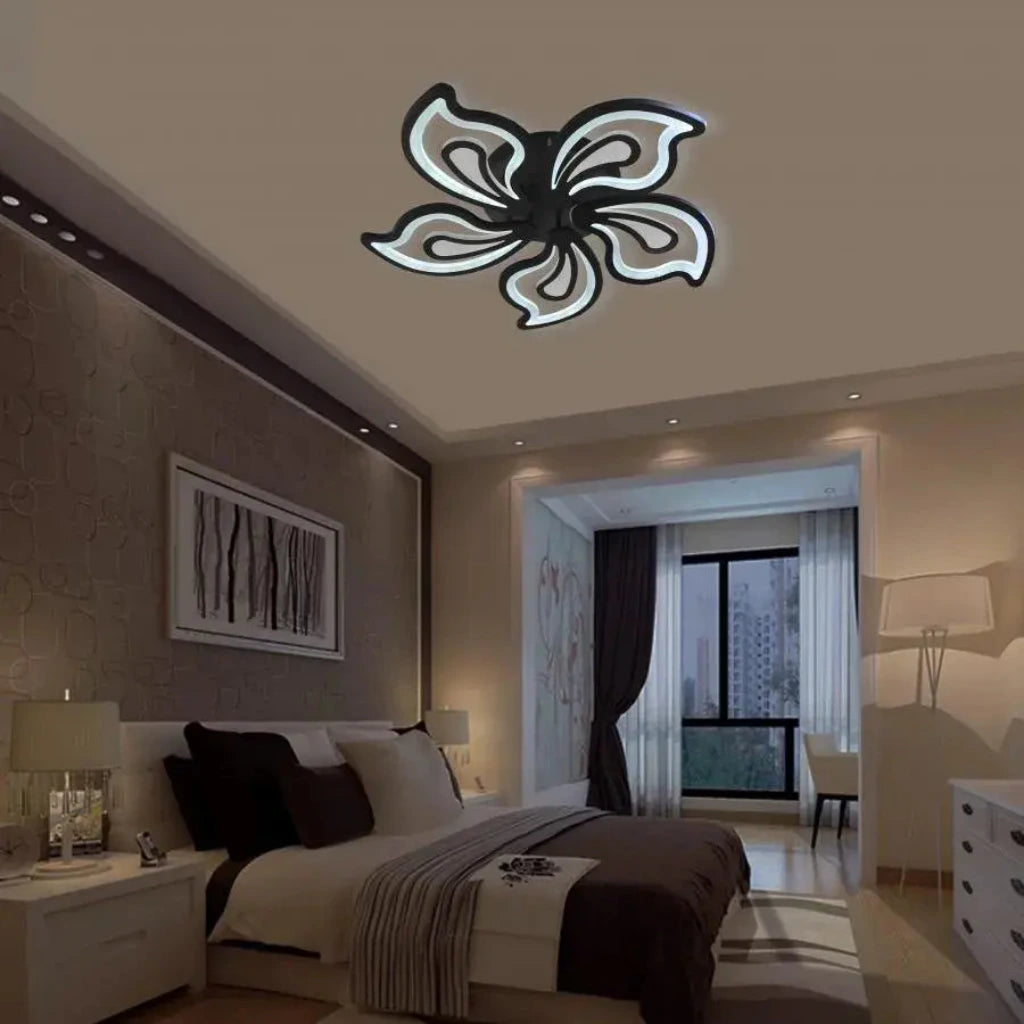 Πολυέλαιος LED με τηλεχειριστήριο GLORIOSA 150W, 5 πέταλα, κρύο/θερμό/ουδέτερο φως, ρυθμιζόμενο, μαύροι πολυέλαιοι LED με τηλεχειριστήριο Προεπιλεγμένος τίτλος Alessandro Design