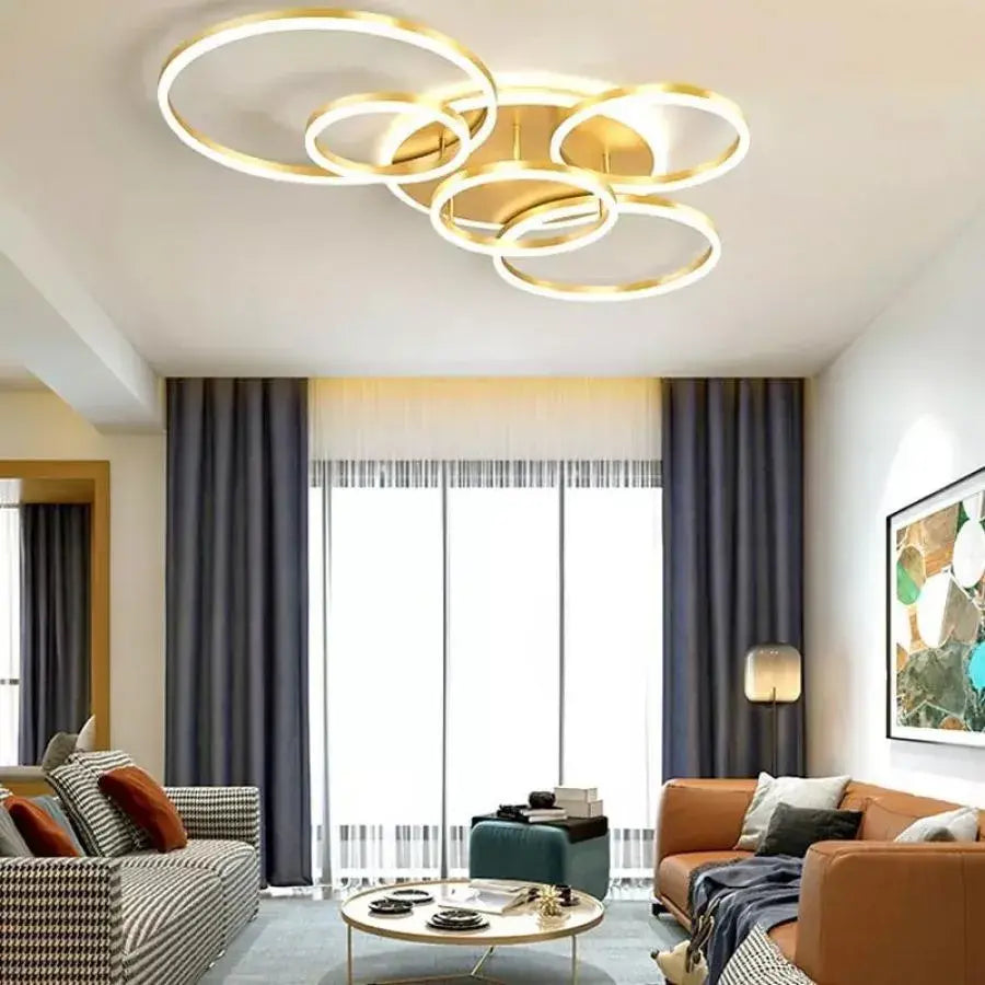 Πολυέλαιος LED με τηλεχειριστήριο LYRA 248W, 5 κύκλοι, κρύο/θερμό/ουδέτερο φως, ρυθμιζόμενο, βουρτσισμένο χρυσό Πολυέλαιοι LED με τηλεχειριστήριο Προεπιλεγμένος τίτλος Alessandro Design
