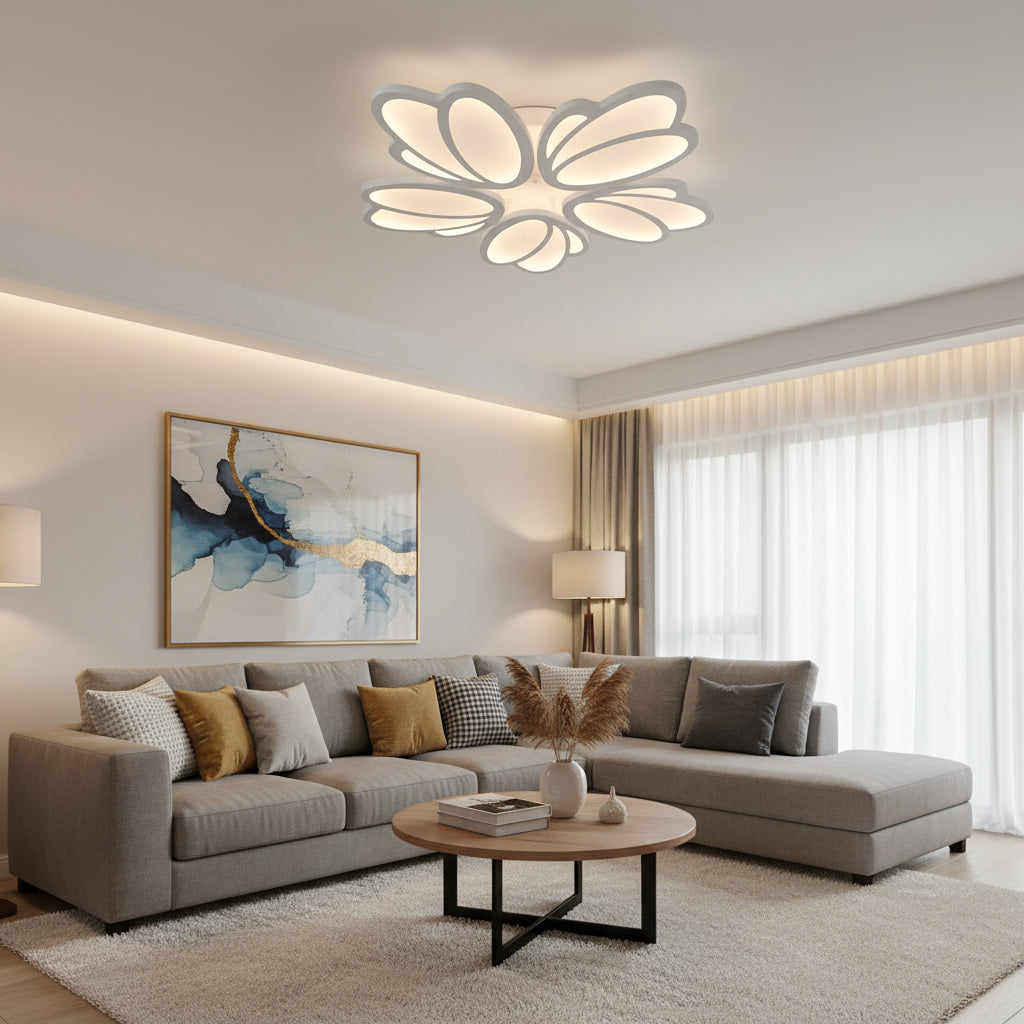 Πολυέλαιος LED με τηλεχειριστήριο TULIP 81W, 5 πέταλα, κρύο/ζεστό/ουδέτερο φως, ρυθμιζόμενο, λευκός πολυέλαιος LED με τηλεχειριστήριο Προεπιλεγμένος τίτλος Alessandro Design
