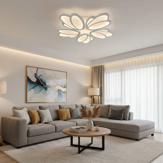 Πολυέλαιος LED με τηλεχειριστήριο TULIP 81W, 5 πέταλα, κρύο/ζεστό/ουδέτερο φως, ρυθμιζόμενο, λευκός πολυέλαιος LED με τηλεχειριστήριο Προεπιλεγμένος τίτλος Alessandro Design