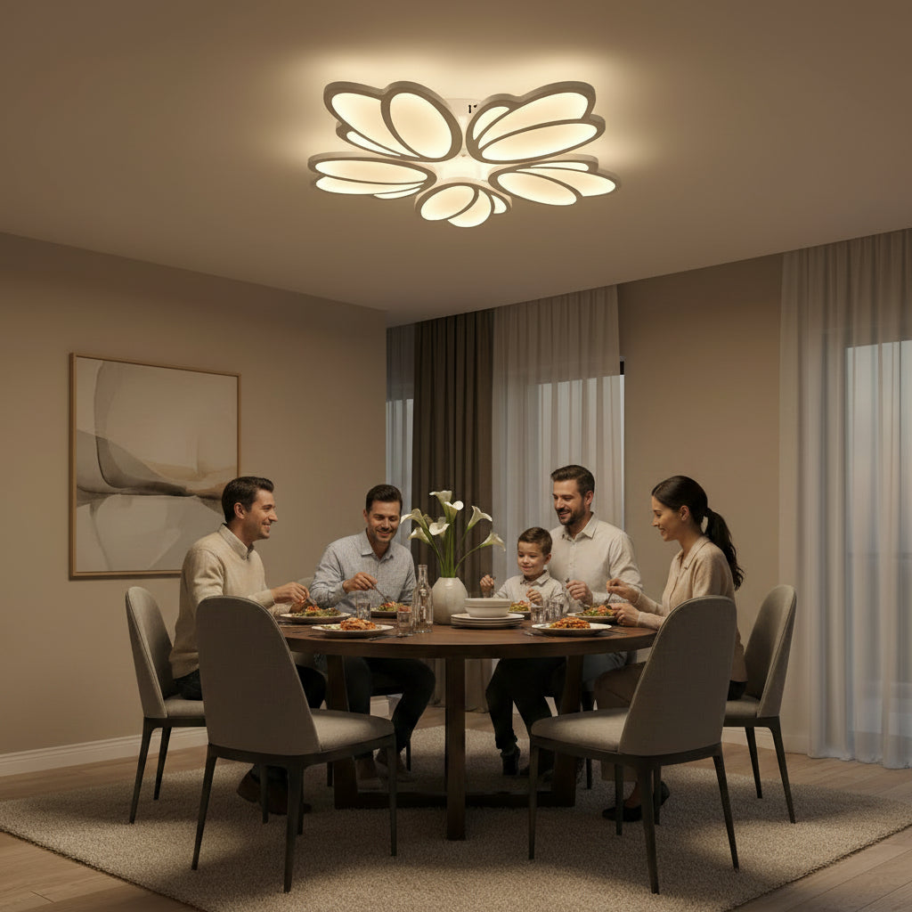 Πολυέλαιος LED με τηλεχειριστήριο TULIP 81W, 5 πέταλα, κρύο/ζεστό/ουδέτερο φως, ρυθμιζόμενο, λευκός πολυέλαιος LED με τηλεχειριστήριο Προεπιλεγμένος τίτλος Alessandro Design