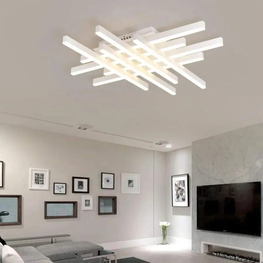 Πολυέλαιος LED με τηλεχειριστήριο MORA 160W, 8 Στοιχεία, Γραμμικό, Κρύο/Ζεστό/Ουδέτερο φως, Ρυθμιζόμενο, Λευκός πολυέλαιος LED με τηλεχειριστήριο Προεπιλεγμένος τίτλος Alessandro Design