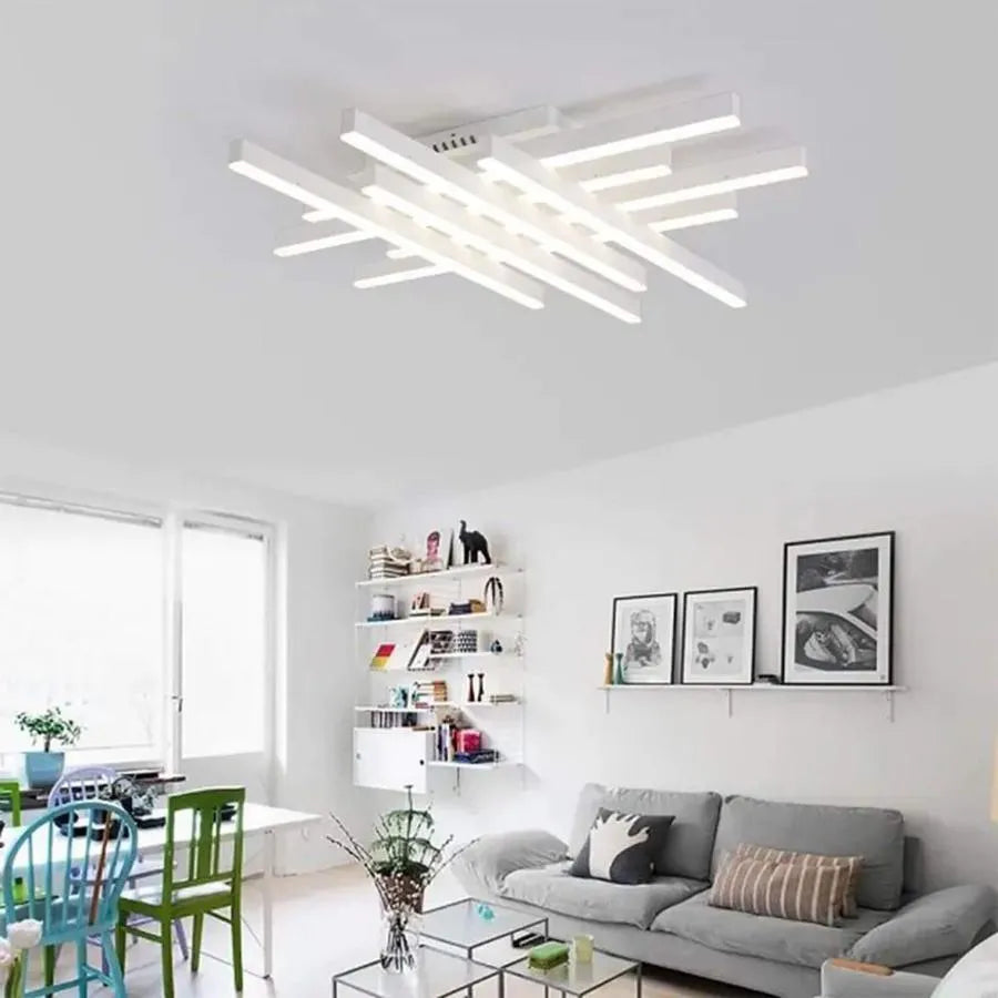 Πολυέλαιος LED με τηλεχειριστήριο MORA 160W, 8 Στοιχεία, Γραμμικό, Κρύο/Ζεστό/Ουδέτερο φως, Ρυθμιζόμενο, Λευκός πολυέλαιος LED με τηλεχειριστήριο Προεπιλεγμένος τίτλος Alessandro Design