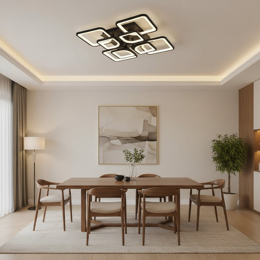Πολυέλαιος LED με τηλεχειριστήριο ZOE, 8 τετράγωνα, 138W, κρύο/θερμό/ουδέτερο φως, ρυθμιζόμενο, μαύρο