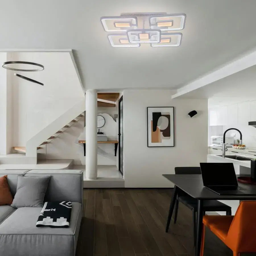 Πολυέλαιος LED με τηλεχειριστήριο FELIX 119W, 5 τετράγωνα, κρύο/θερμό/ουδέτερο φως, ρυθμιζόμενο, λευκός πολυέλαιος LED με τηλεχειριστήριο Προεπιλεγμένος τίτλος Alessandro Design