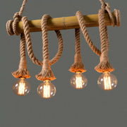 NIDIA Chandelier 4x E27 Bamboo and Brown Rope Vintage Chandeliers Προεπιλεγμένος τίτλος Alessandro Design