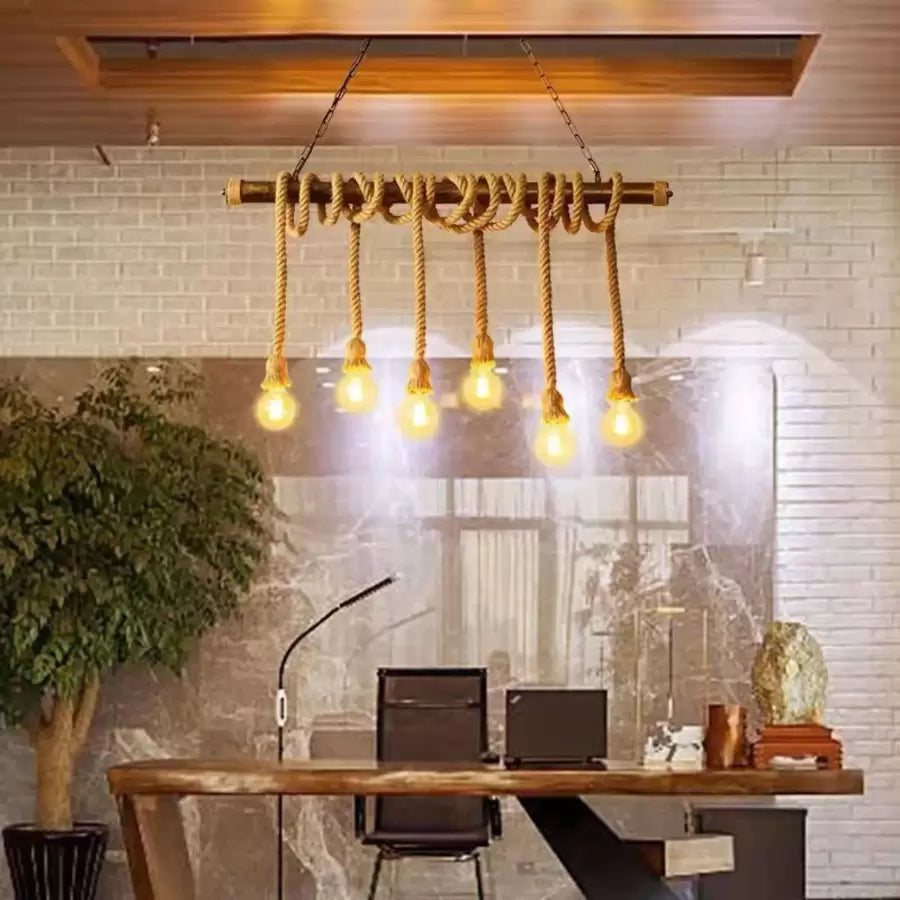 Vintage πολυέλαιος με σχοινί PEDRO, 6 x E27 Dark Wood Vintage Chandeliers Προεπιλεγμένος τίτλος Alessandro Design