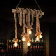 NIDIA Chandelier, 6xE27, Brown, Bamboo and Rope Vintage Chandeliers Προεπιλεγμένος τίτλος Alessandro Design