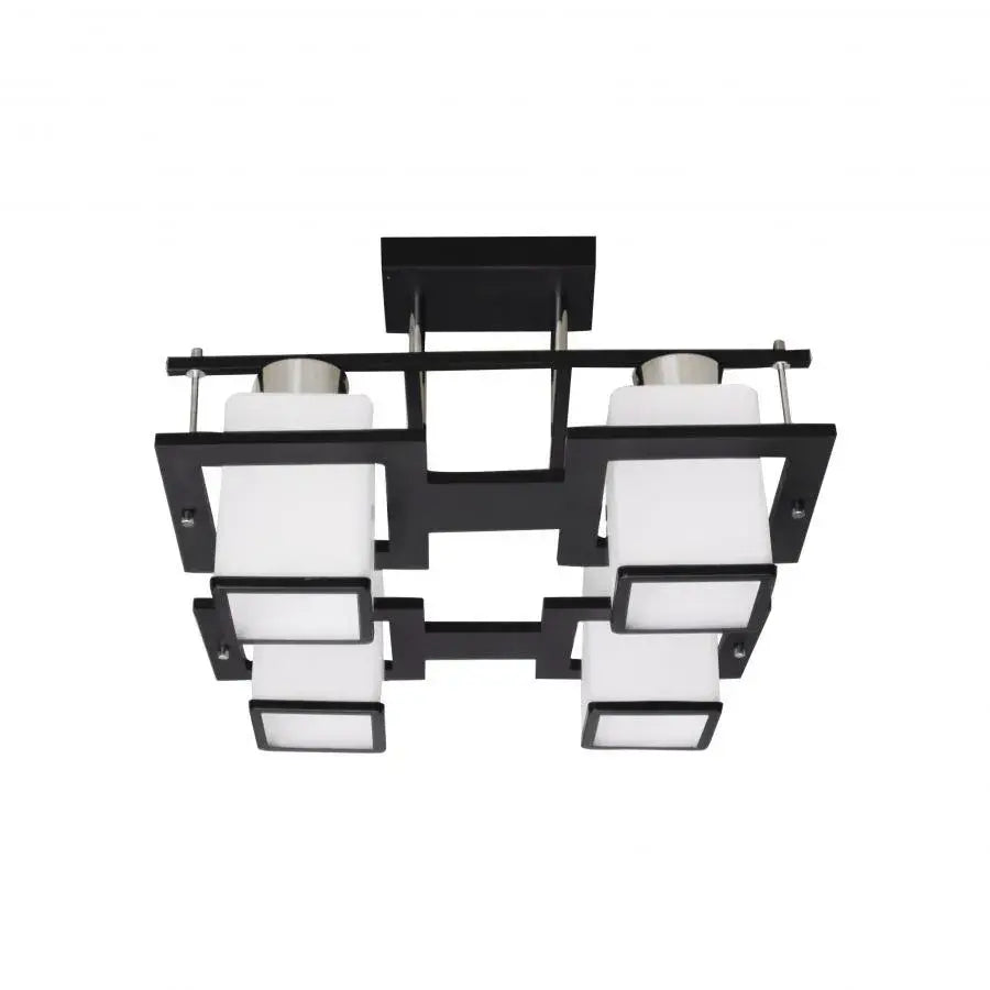 Aramis Classic Chandelier with Wood, Square Shade, 4 X E27 Socket, White / Black Classic Chandeliers Προεπιλεγμένος τίτλος Alessandro Design