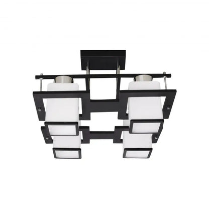 Aramis Classic Chandelier with Wood, Square Shade, 4 X E27 Socket, White / Black Classic Chandeliers Προεπιλεγμένος τίτλος Alessandro Design