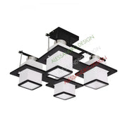 Aramis Classic Chandelier with Wood, Square Shade, 4 X E27 Socket, White / Black Classic Chandeliers Προεπιλεγμένος τίτλος Alessandro Design