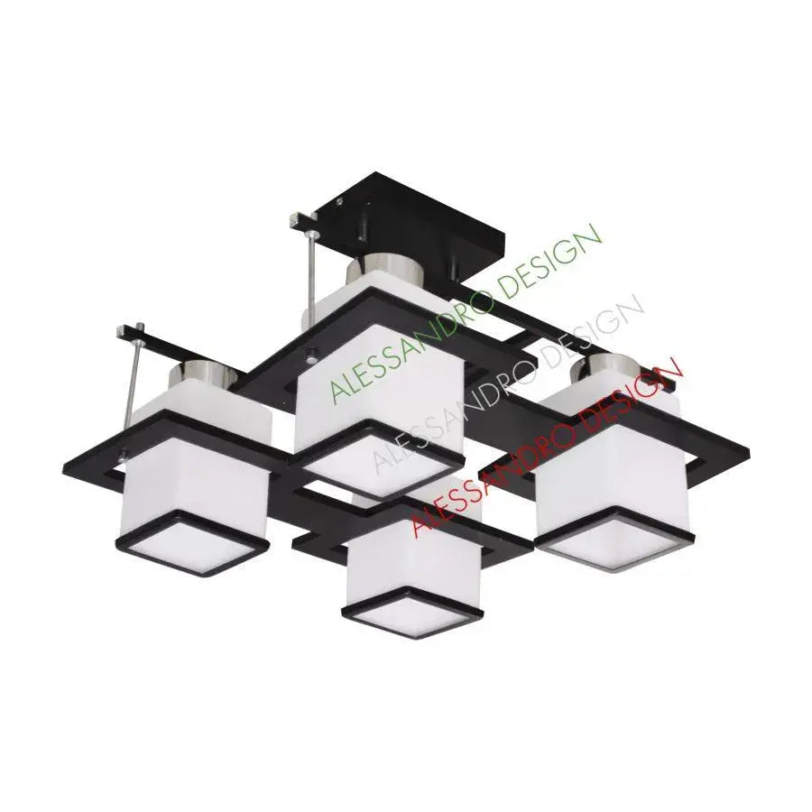 Aramis Classic Chandelier with Wood, Square Shade, 4 X E27 Socket, White / Black Classic Chandeliers Προεπιλεγμένος τίτλος Alessandro Design