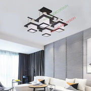 Aramis Classic Chandelier with Wood, Square Shade, 4 X E27 Socket, White / Black Classic Chandeliers Προεπιλεγμένος τίτλος Alessandro Design