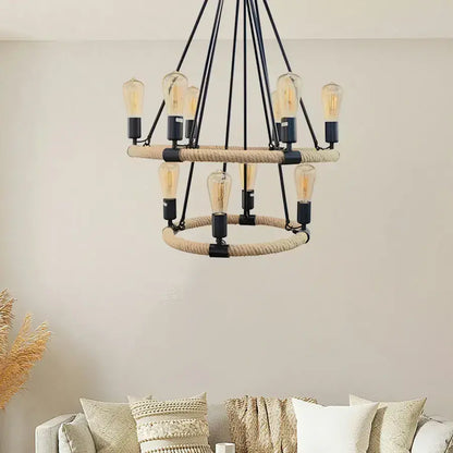 Rustic Chandelier, 10xE27, Brown, Metal and String Vintage Chandelier Προεπιλεγμένος τίτλος Alessandro Design