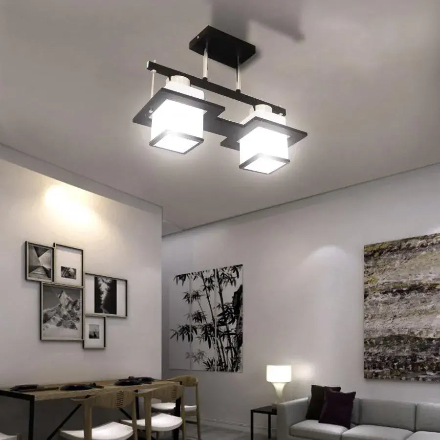 Aramis Classic Chandelier with Wood Square Shade 2X E27 Grey Black Classic Chandeliers Προεπιλεγμένος τίτλος Alessandro Design