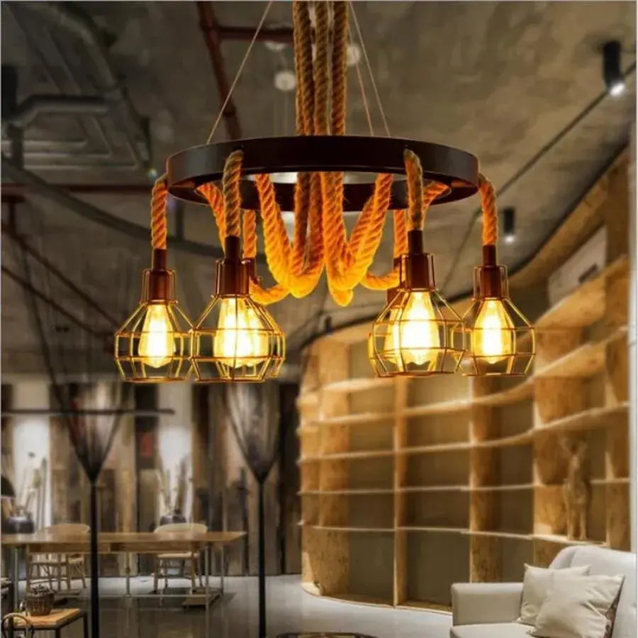 Andy Chandelier 6x E27 Metal and Brown Rope Vintage Chandeliers Προεπιλεγμένος τίτλος Alessandro Design