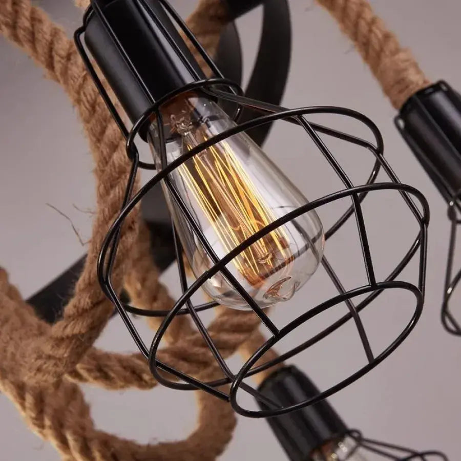 Andy Chandelier 6x E27 Metal and Brown Rope Vintage Chandeliers Προεπιλεγμένος τίτλος Alessandro Design