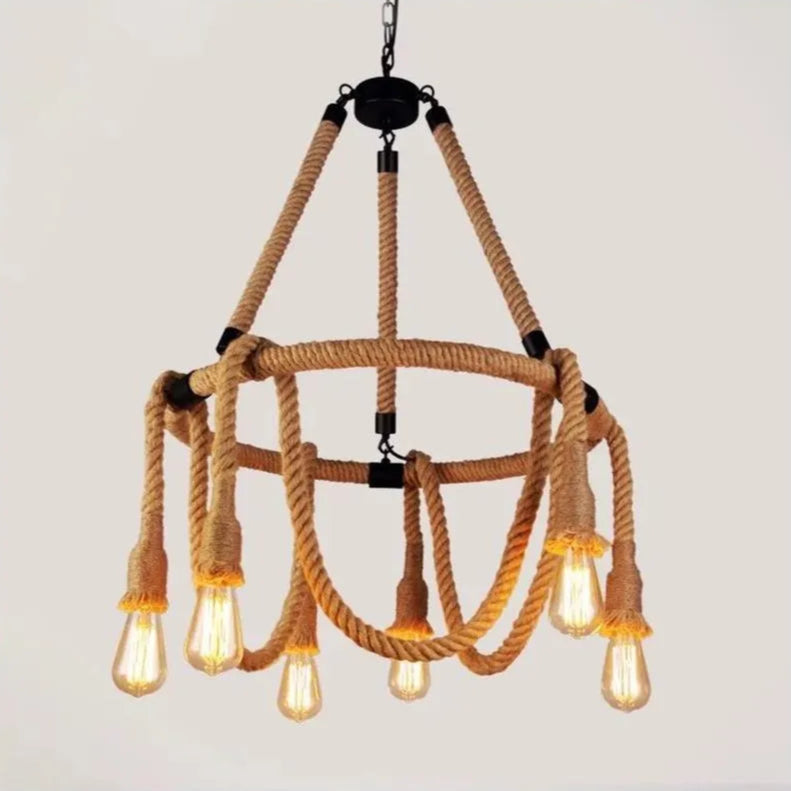 Rustic String Chandelier 6x E27 Circular Rope Suspended Vintage Chandeliers Προεπιλεγμένος τίτλος Alessandro Design