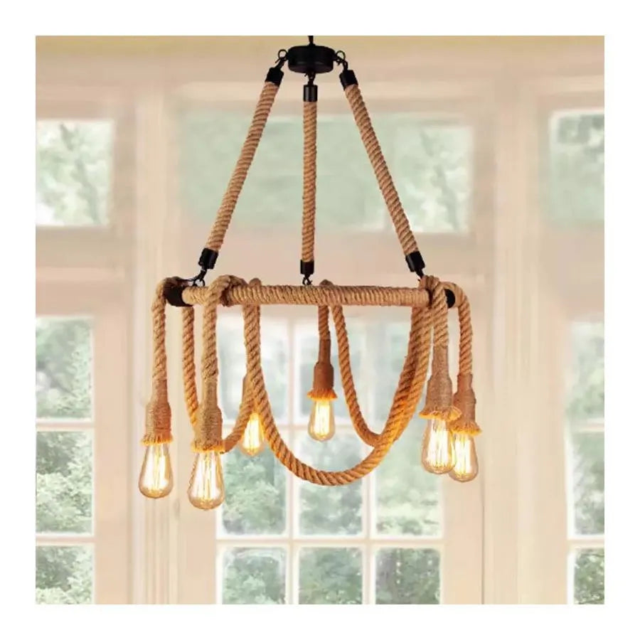 Rustic String Chandelier 6x E27 Circular Rope Suspended Vintage Chandeliers Προεπιλεγμένος τίτλος Alessandro Design