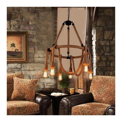 Rustic String Chandelier 6x E27 Circular Rope Suspended Vintage Chandeliers Προεπιλεγμένος τίτλος Alessandro Design