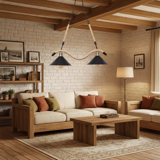 Rope Chandelier, 2xE27, Brown, Metal and String LV570/2BK Vintage Chandeliers Προεπιλεγμένος τίτλος Alessandro Design