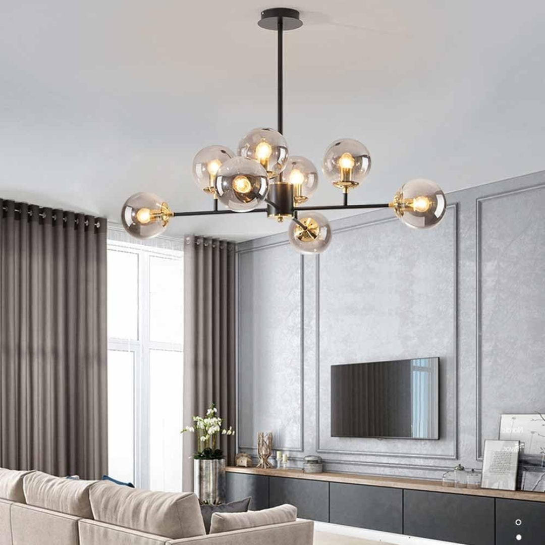 Jermija Chandelier with Lampshade, 8x E27, Black Gold Lighting Fixtures Προεπιλεγμένος τίτλος Alessandro Design