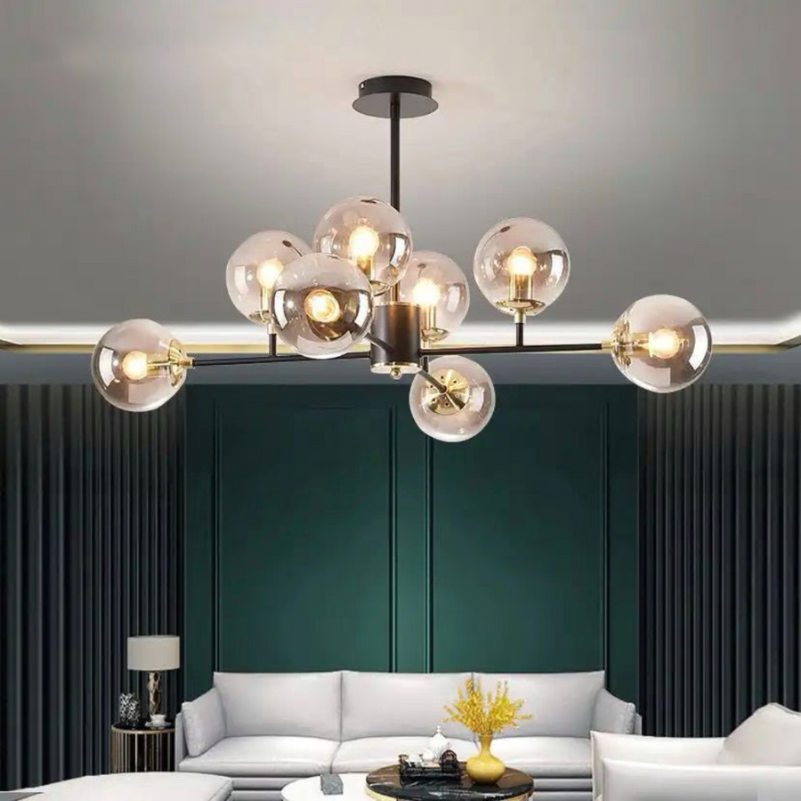 Jermija Chandelier with Lampshade, 8x E27, Black Gold Lighting Fixtures Προεπιλεγμένος τίτλος Alessandro Design