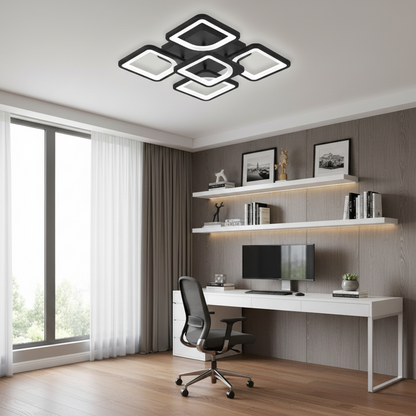 Πολυέλαιος LED με τηλεχειριστήριο ZOE 65W, 5 Τετράγωνα, Κρύο/Ζεστό/Ουδέτερο φως, Ρυθμιζόμενο, Μαύροι πολυέλαιοι LED με τηλεχειριστήριο Προεπιλεγμένος τίτλος Alessandro Design