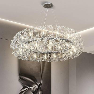 MINUET Crystal Chandelier 12x G9, Διάμετρος 60cm, Γυαλιστερό Ασημί, Ρυθμιζόμενο Ύψος