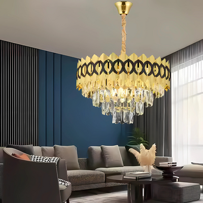 PIERREFONDS Noble Crystal Chandelier 5xE14, Διάμετρος 38,5cm, Γυαλιστερό Χρυσό, Ρυθμιζόμενο Ύψος