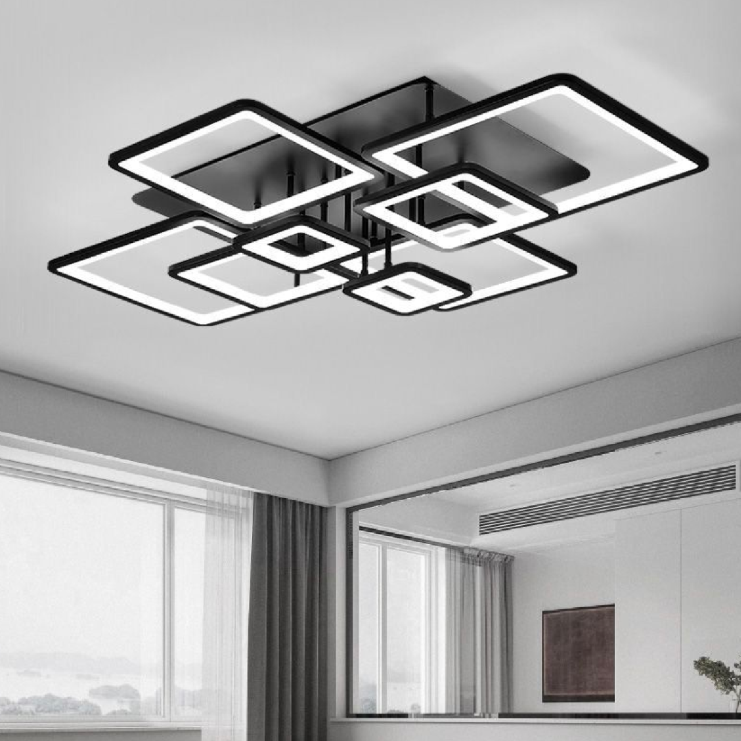 Πολυέλαιος LED με τηλεχειριστήριο ELLA 186W, 8 τετράγωνα, κρύο/θερμό/ουδέτερο φως, ρυθμιζόμενο, μαύροι πολυέλαιοι LED με τηλεχειριστήριο Προεπιλεγμένος τίτλος Alessandro Design